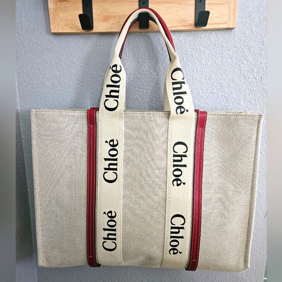Chloe Handbags - Chloe Woody Tote Bag in Linen & Leather